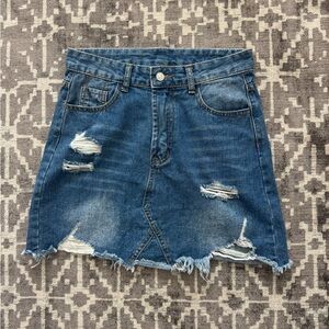 SHEIN Blue Distressed Denim Mini Skirt